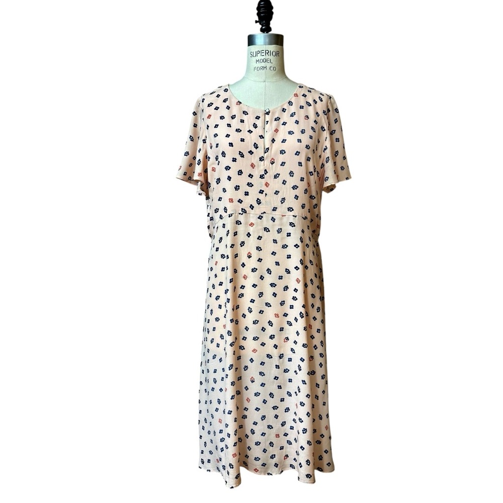 Anthropologie Maeve Pink Dress Size 12 Floral Flare Midi Summer Vacation Beachy